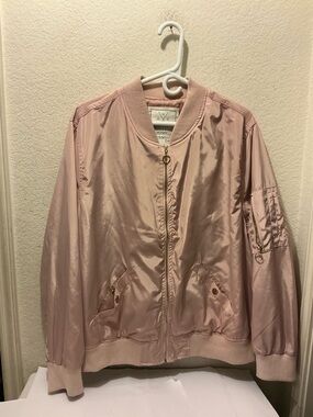 Angel Kiss Women's Light Pink Satin Bomber Jacket